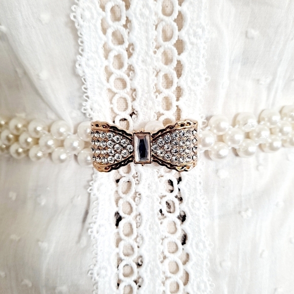 Pearl Bow Stretch Bridal event waist Belt Faux Pearls Feminine Coquette OS - Picture 7 of 10